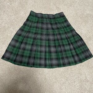 Green Grey Black Plaid Pleated Skirt
